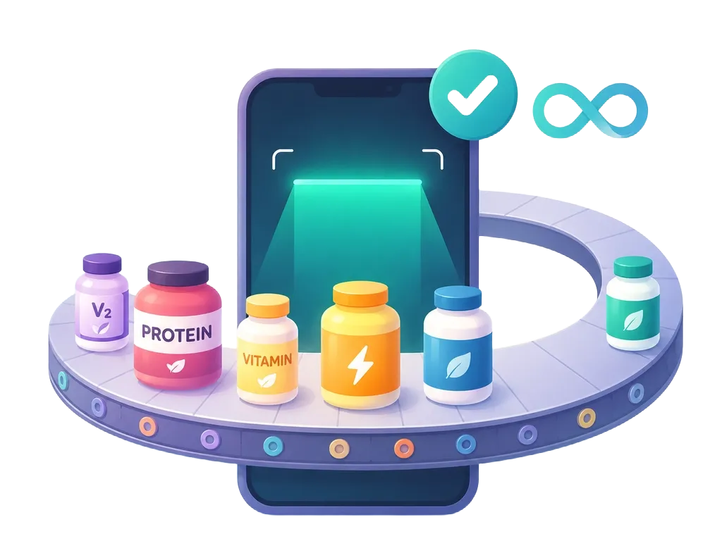 Illustration of supplements moving toward a phone scanner