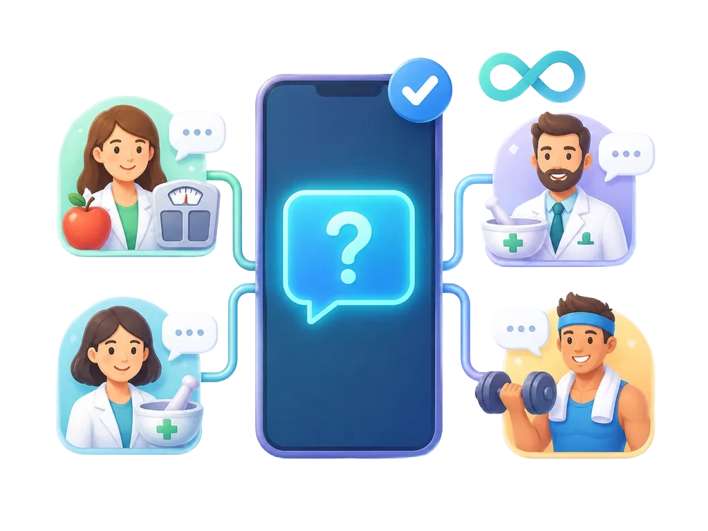 Illustration of a phone connecting a user with nutrition and health contexts